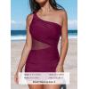 imageCUPSHE Womens One Piece Swimsuit Asymmetrical Neck Bathing Suit One Shoulder Ruched Mesh Side Waisted Panel Swim DressBurgundy Red