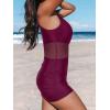 imageCUPSHE Womens One Piece Swimsuit Asymmetrical Neck Bathing Suit One Shoulder Ruched Mesh Side Waisted Panel Swim DressBurgundy Red