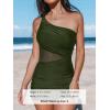 imageCUPSHE Womens One Piece Swimsuit Asymmetrical Neck Bathing Suit One Shoulder Ruched Mesh Side Waisted Panel Swim DressGreen