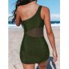 imageCUPSHE Womens One Piece Swimsuit Asymmetrical Neck Bathing Suit One Shoulder Ruched Mesh Side Waisted Panel Swim DressGreen