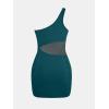 imageCUPSHE Womens One Piece Swimsuit Asymmetrical Neck Bathing Suit One Shoulder Ruched Mesh Side Waisted Panel Swim DressNavy Blue