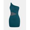imageCUPSHE Womens One Piece Swimsuit Asymmetrical Neck Bathing Suit One Shoulder Ruched Mesh Side Waisted Panel Swim DressNavy Blue