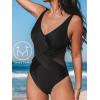 imageCUPSHE Womens One Piece Swimsuit Bathing Suit Tummy Control Plunging Neck Wrapped Ruched Mesh Adjustable StrapsBlack
