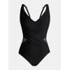 imageCUPSHE Womens One Piece Swimsuit Bathing Suit Tummy Control Plunging Neck Wrapped Ruched Mesh Adjustable StrapsBlack