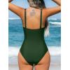 imageCUPSHE Womens One Piece Swimsuit Bathing Suit Tummy Control Plunging Neck Wrapped Ruched Mesh Adjustable StrapsDark Olive Green
