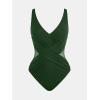 imageCUPSHE Womens One Piece Swimsuit Bathing Suit Tummy Control Plunging Neck Wrapped Ruched Mesh Adjustable StrapsDark Olive Green