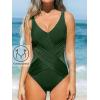 imageCUPSHE Womens One Piece Swimsuit Bathing Suit Tummy Control Plunging Neck Wrapped Ruched Mesh Adjustable StrapsDark Olive Green