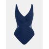 imageCUPSHE Womens One Piece Swimsuit Bathing Suit Tummy Control Plunging Neck Wrapped Ruched Mesh Adjustable StrapsNavy Blue