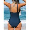 imageCUPSHE Womens One Piece Swimsuit Bathing Suit Tummy Control Plunging Neck Wrapped Ruched Mesh Adjustable StrapsNavy Blue