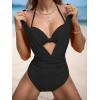 imageCUPSHE Womens One Piece Swimsuit Halter Plunging Neck Bathing Suit Wide Straps Underwire Ruched Back HookBlack