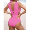 imageCUPSHE Womens One Piece Swimsuit Halter Plunging Neck Bathing Suit Wide Straps Underwire Ruched Back HookBubblegum Pink