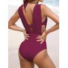 imageCUPSHE Womens One Piece Swimsuit Halter Plunging Neck Bathing Suit Wide Straps Underwire Ruched Back HookBurgundy