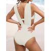 imageCUPSHE Womens One Piece Swimsuit Halter Plunging Neck Bathing Suit Wide Straps Underwire Ruched Back HookWhite