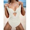 imageCUPSHE Womens One Piece Swimsuit Halter Plunging Neck Bathing Suit Wide Straps Underwire Ruched Back HookWhite