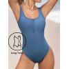 imageCUPSHE Womens One Piece Swimsuit Long Torso Bathing Suit Scoop Neck Ribbed Textured Wide Adjustable StrapsDenim Blue
