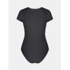 imageCUPSHE Womens One Piece Swimsuit Scoop Neck Short Sleeve Zipper Front Ruched Bathing Suit Color Blocked TrimDark Gray