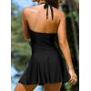 imageCUPSHE Womens One Piece Swimsuit Swim Dress V Neck Ruffled Halter Self Tie Straps Ruched Bathing SuitBlack