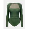 imageCUPSHE Womens One Piece Swimsuit UPF 50 UV Protection Rash Guard Long Sleeve Mesh Panel Front Mock Neck Zippered BackGreen