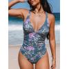 imageCUPSHE Womens One Piece Swimsuit V Neck O Ring Back Cutout Wide Strap Ruched Bathing SuitBlue Floral