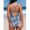 imageCUPSHE Womens One Piece Swimsuit V Neck O Ring Back Cutout Wide Strap Ruched Bathing SuitBlue Floral