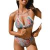 imageCUPSHE Womens Bikini Sets Two Piece Swimsuit Mid Rise Halter Triangle Tops V Neck Scalloped CrochetBlue Grey Floral