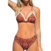 imageCUPSHE Womens Bikini Sets Two Piece Swimsuit Mid Rise Halter Triangle Tops V Neck Scalloped CrochetRed Floral