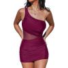imageCUPSHE Womens One Piece Swimsuit Asymmetrical Neck Bathing Suit One Shoulder Ruched Mesh Side Waisted Panel Swim DressBurgundy Red