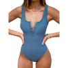 imageCUPSHE Womens One Piece Swimsuit Long Torso Bathing Suit Scoop Neck Ribbed Textured Wide Adjustable StrapsDenim Blue