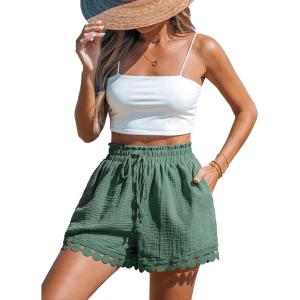 imageCUPSHE Women Swim Cover Up Shorts 100 Cotton Casual Beach Shorts with Side PocketsDark Green