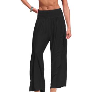 imageCUPSHE Women Swimsuit Cover Ups Pants High Waist Smokced Wide Leg Beach Vacation OutfitsBlack