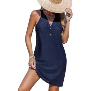 imageCUPSHE Womens Swimsuit Coverup Sleeveless Hollow Out Swimwear Cover Ups Eyelet Beach Tank DressNavy