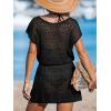 imageCUPSHE Women Crochet Swim Cover Up Short Sleeve V Neck Bathing Suit Beach Dress Summer Swimwear CoverupsBblack