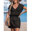 imageCUPSHE Women Crochet Swim Cover Up Short Sleeve V Neck Bathing Suit Beach Dress Summer Swimwear CoverupsBblack