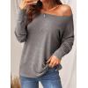 imageCUPSHE Women Long Sleeve Off The Shoulder Knitted Tops Casual Loose Fit Solid BlousesGrey