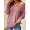 imageCUPSHE Women Long Sleeve Off The Shoulder Knitted Tops Casual Loose Fit Solid BlousesPink