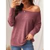 imageCUPSHE Women Long Sleeve Off The Shoulder Knitted Tops Casual Loose Fit Solid BlousesRose Red