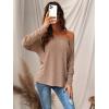 imageCUPSHE Women Long Sleeve Off The Shoulder Knitted Tops Casual Loose Fit Solid BlousesTaupe