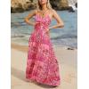 imageCUPSHE Womens Maxi Dress Floral Print Twisted V Neck Sleeveless Long Dress Summer Casual DressCranberry Pink