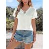 imageCUPSHE Womens Top V Neck Short Sleeves Bottons Blouse Casual LooseWhite