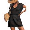 imageCUPSHE Women Crochet Swim Cover Up Short Sleeve V Neck Bathing Suit Beach Dress Summer Swimwear CoverupsBblack