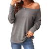 imageCUPSHE Women Long Sleeve Off The Shoulder Knitted Tops Casual Loose Fit Solid BlousesGrey