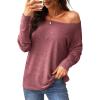 imageCUPSHE Women Long Sleeve Off The Shoulder Knitted Tops Casual Loose Fit Solid BlousesRose Red