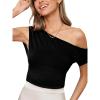 imageCUPSHE Womens Summer Tops Off Shoulder Asymmetrical T Shirts Tank Top Fashion Workout Gym Beach Vacation Outfits 2025Black