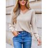 imageCUPSHE Womens Long Sleeve Knit Collared Long Sleeves Relaxed fit V Neck Spring Tops Work Casual Blouse ShirtBeige