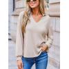imageCUPSHE Womens Long Sleeve Knit Collared Long Sleeves Relaxed fit V Neck Spring Tops Work Casual Blouse ShirtBeige