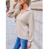imageCUPSHE Womens Long Sleeve Knit Collared Long Sleeves Relaxed fit V Neck Spring Tops Work Casual Blouse ShirtBeige