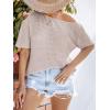 imageCUPSHE Womens Summer Tops Off Shoulder Waffle Short Sleeve Casual Work Dressy Blouse ShirtBrown