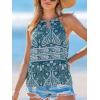 imageCUPSHE Womens Top Halter Tank Top Boho Paisley Flora Sleeveless Relaxed Blouse Casual LooseTeal