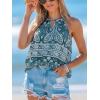 imageCUPSHE Womens Top Halter Tank Top Boho Paisley Flora Sleeveless Relaxed Blouse Casual LooseTeal