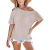 imageCUPSHE Womens Summer Tops Off Shoulder Waffle Short Sleeve Casual Work Dressy Blouse ShirtBrown